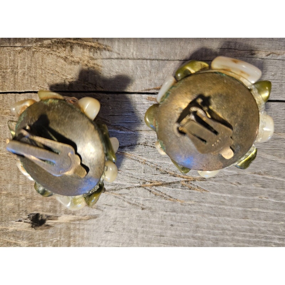 Vintage Cluster Clip On Earrings Faux‎ Pearl Bead Statement Jewelry - Picture 7 of 14